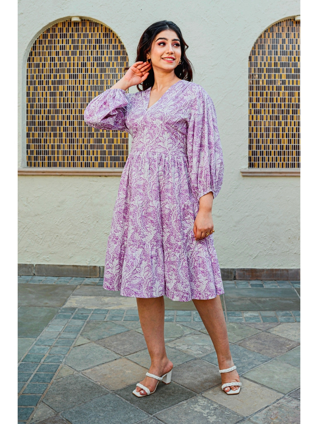 Bishop Sleeve Purple Bale Pure Cotton Dress
