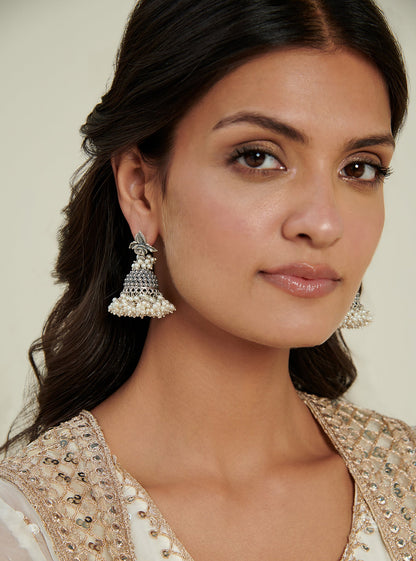 Pure Silver Rosette tribal jhumka