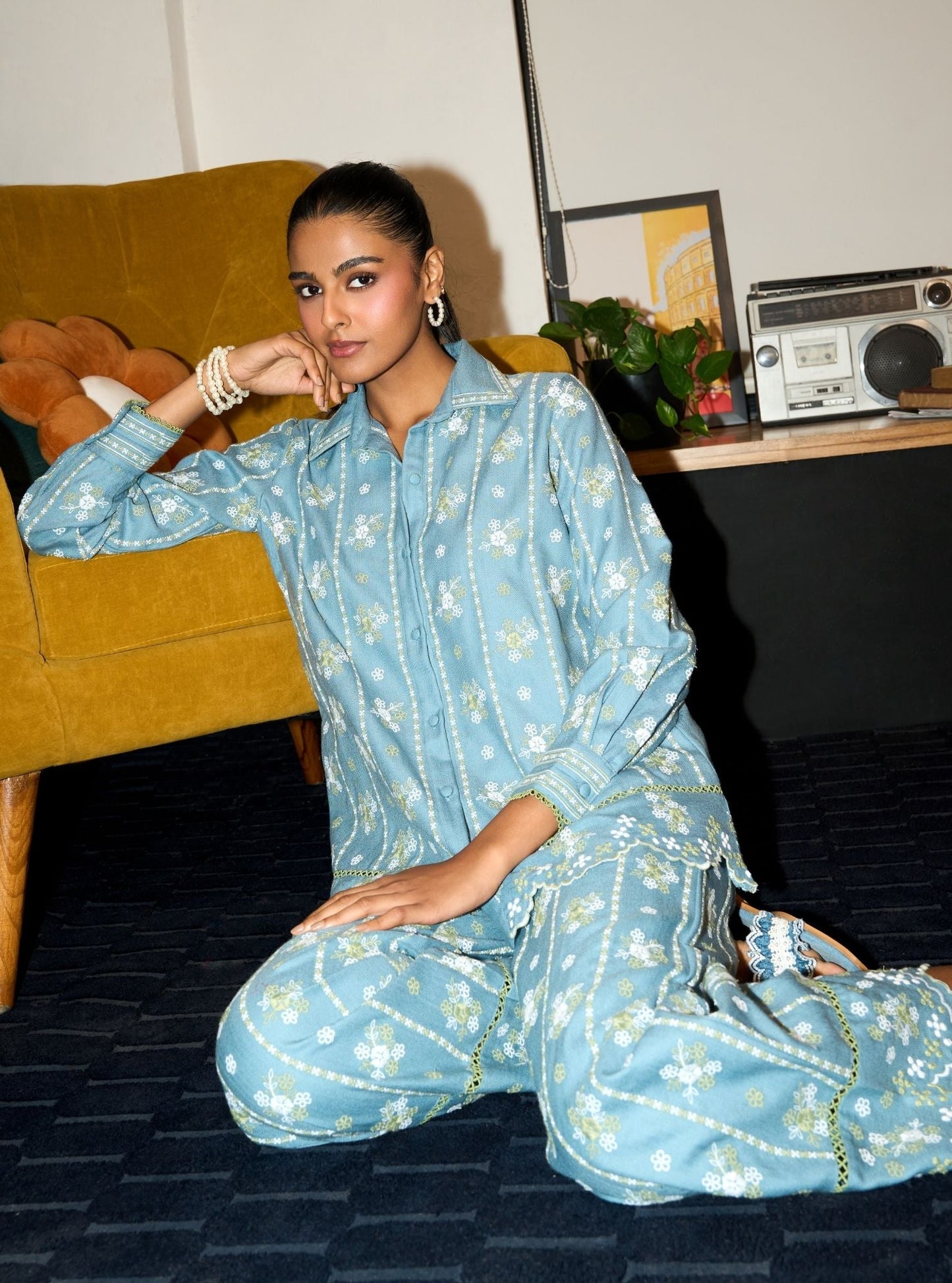 Norah Wool Light Blue Shirt Set