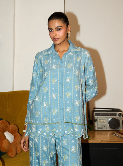 Norah Wool Light Blue Shirt Set