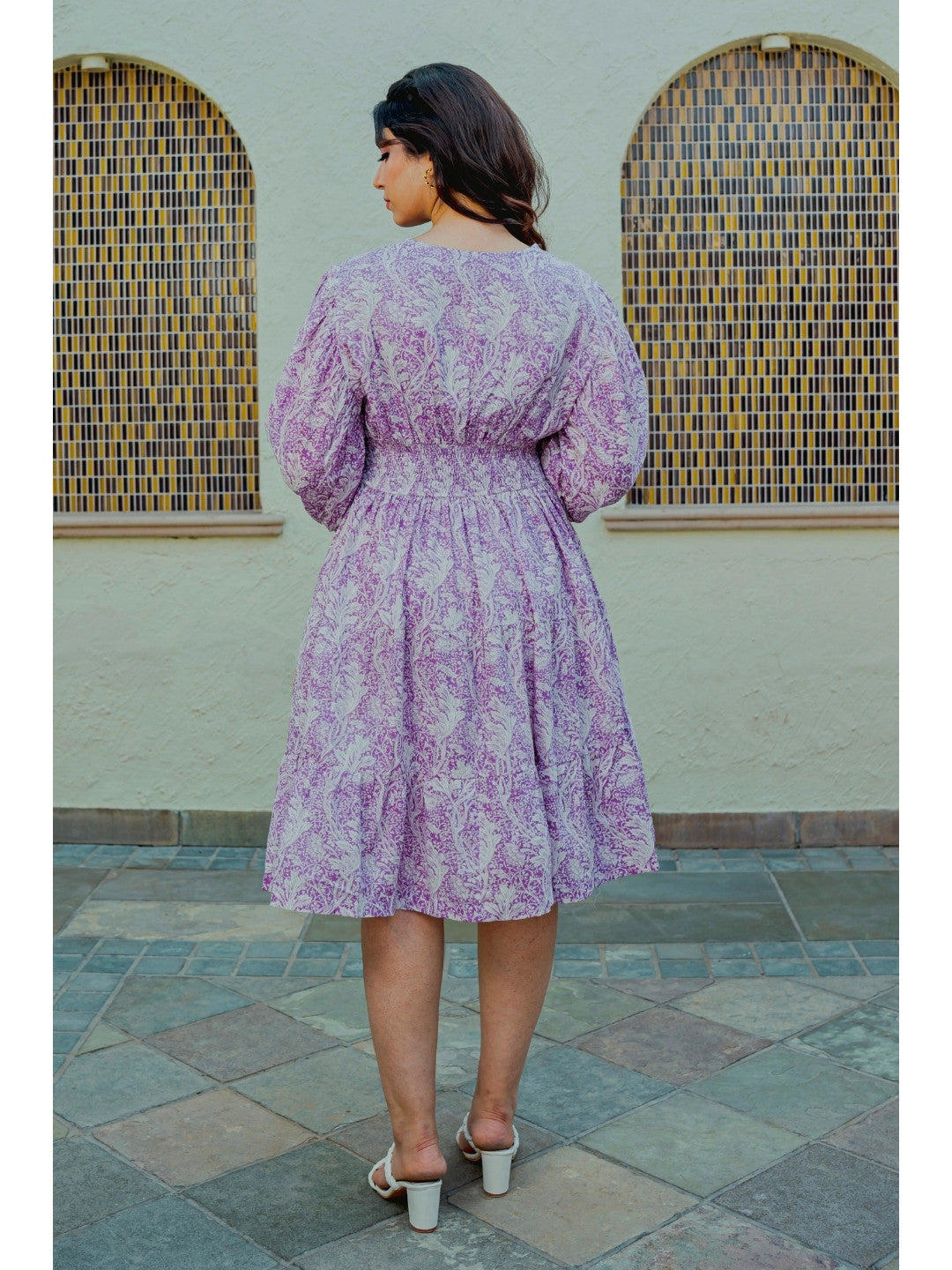 Bishop Sleeve Purple Bale Pure Cotton Dress