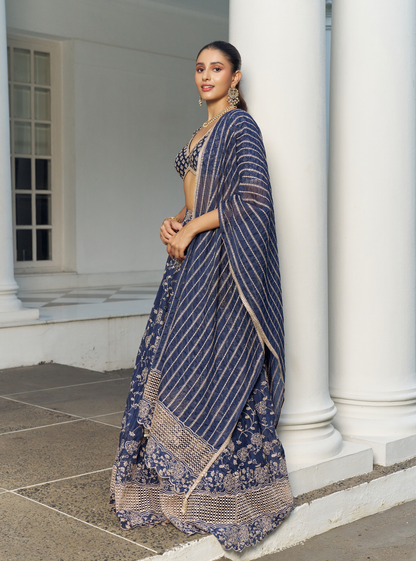 Riwaayat Organza Navy lehenga