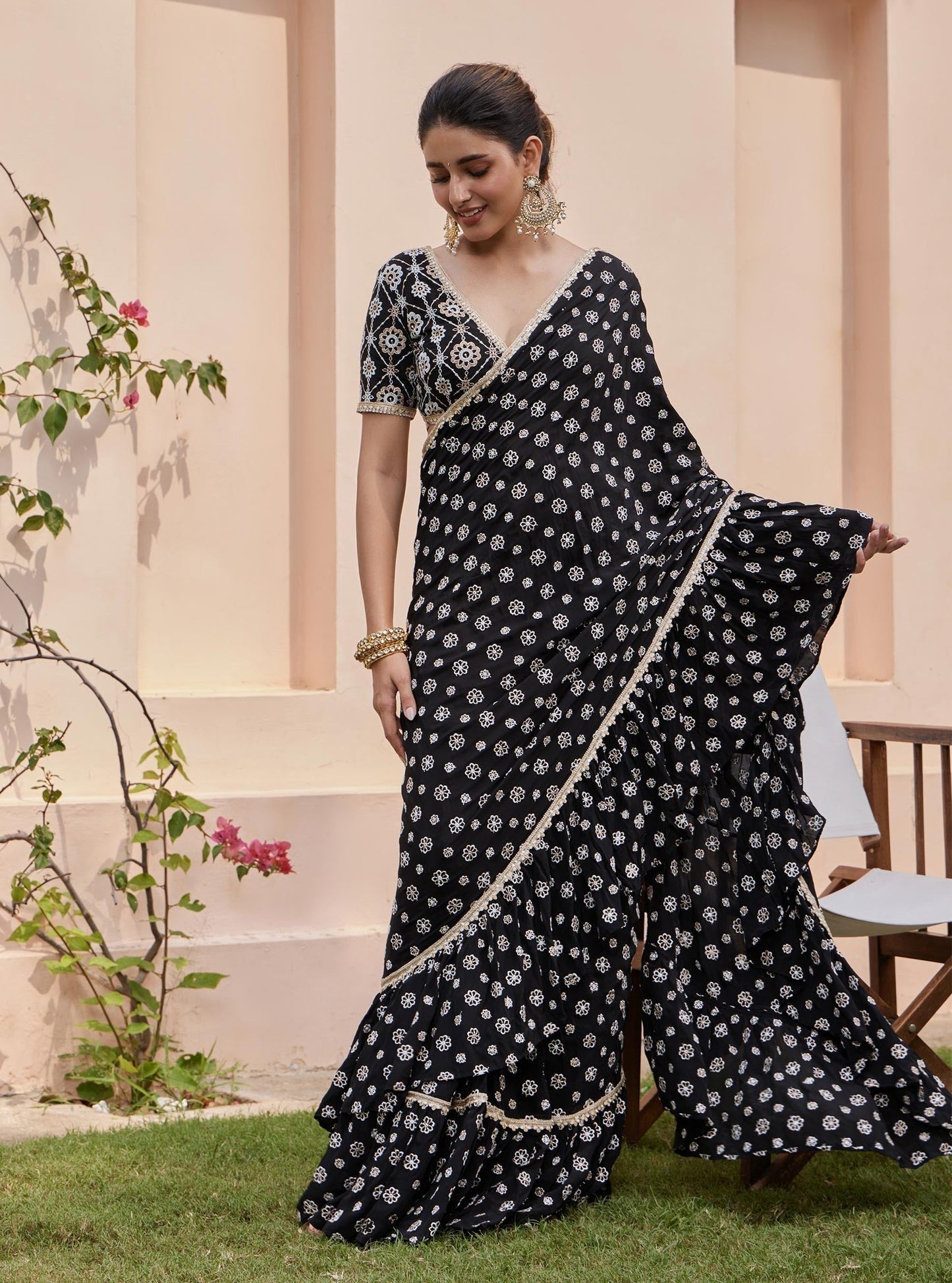 Brahmi Crepe Pre-Stitched Black Saree