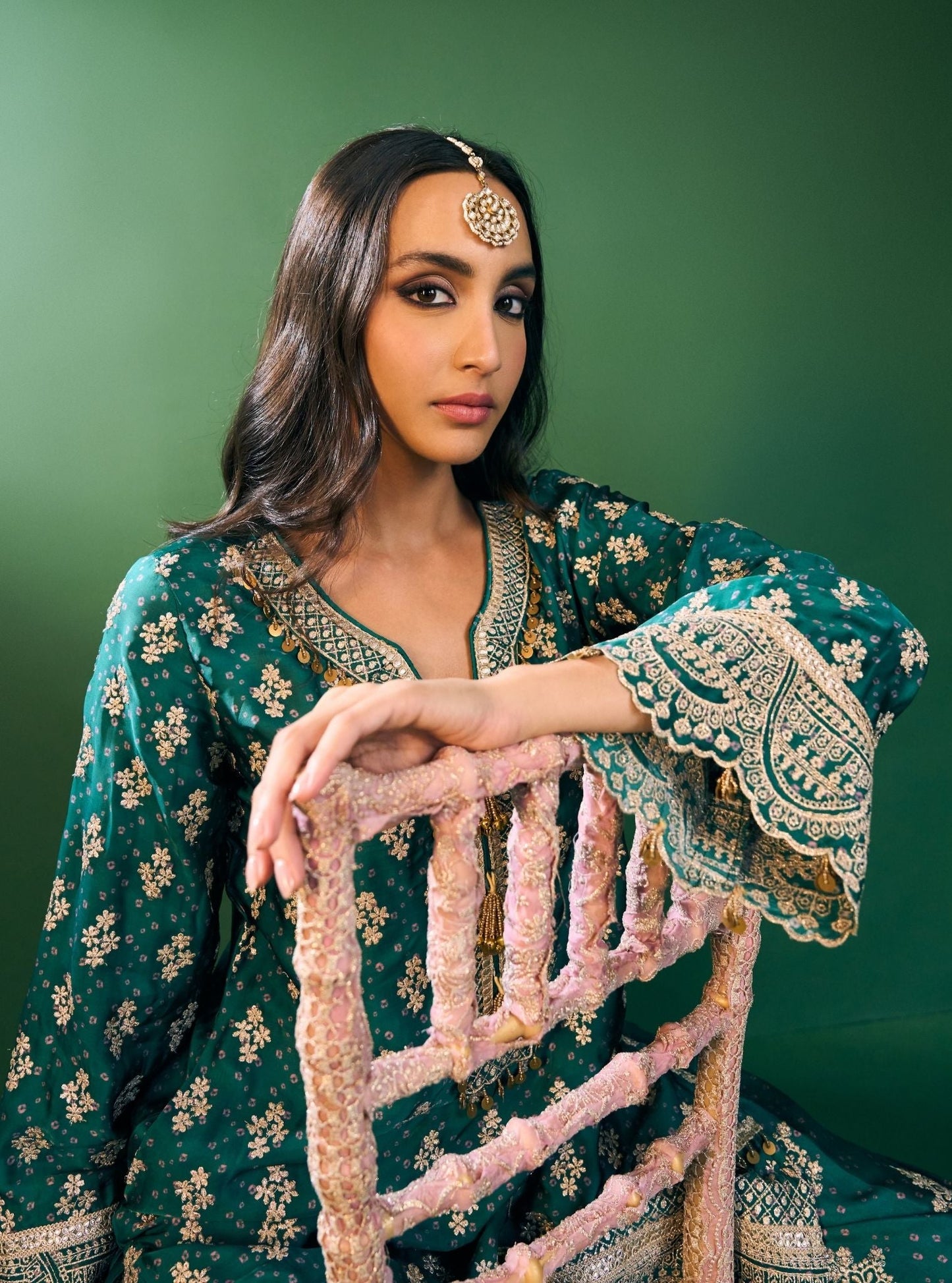 Elira Cupro Satin Emerald Green Kurta Sets