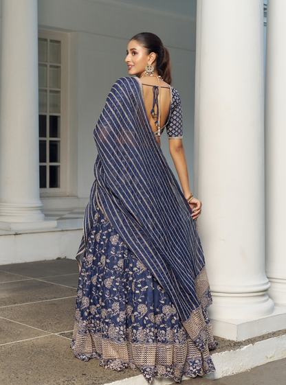 Riwaayat Organza Navy lehenga