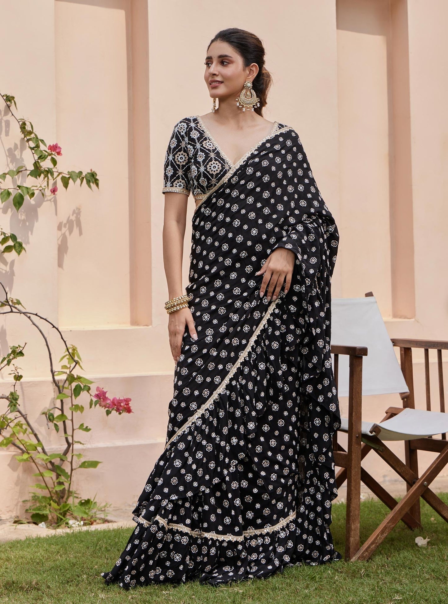 Brahmi Crepe Pre-Stitched Black Saree