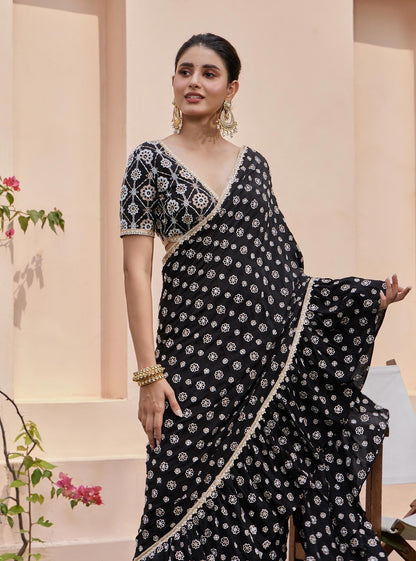 Brahmi Crepe Pre-Stitched Black Saree
