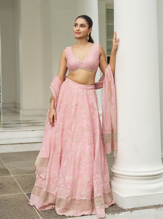 Riwaayat Organza Onion Pink lehenga