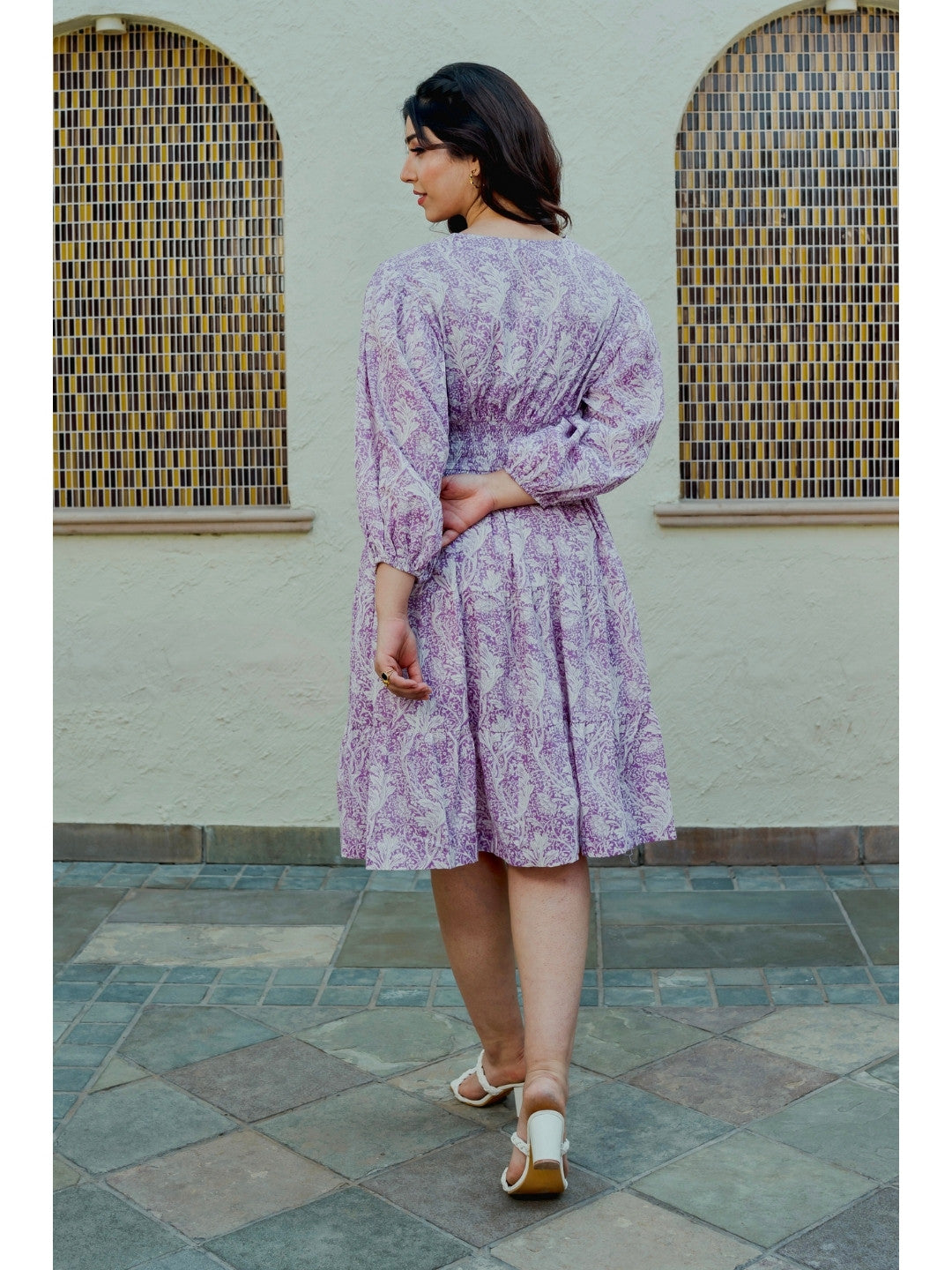 Bishop Sleeve Purple Bale Pure Cotton Dress