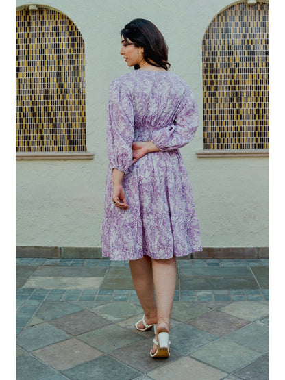 Bishop Sleeve Purple Bale Pure Cotton Dress