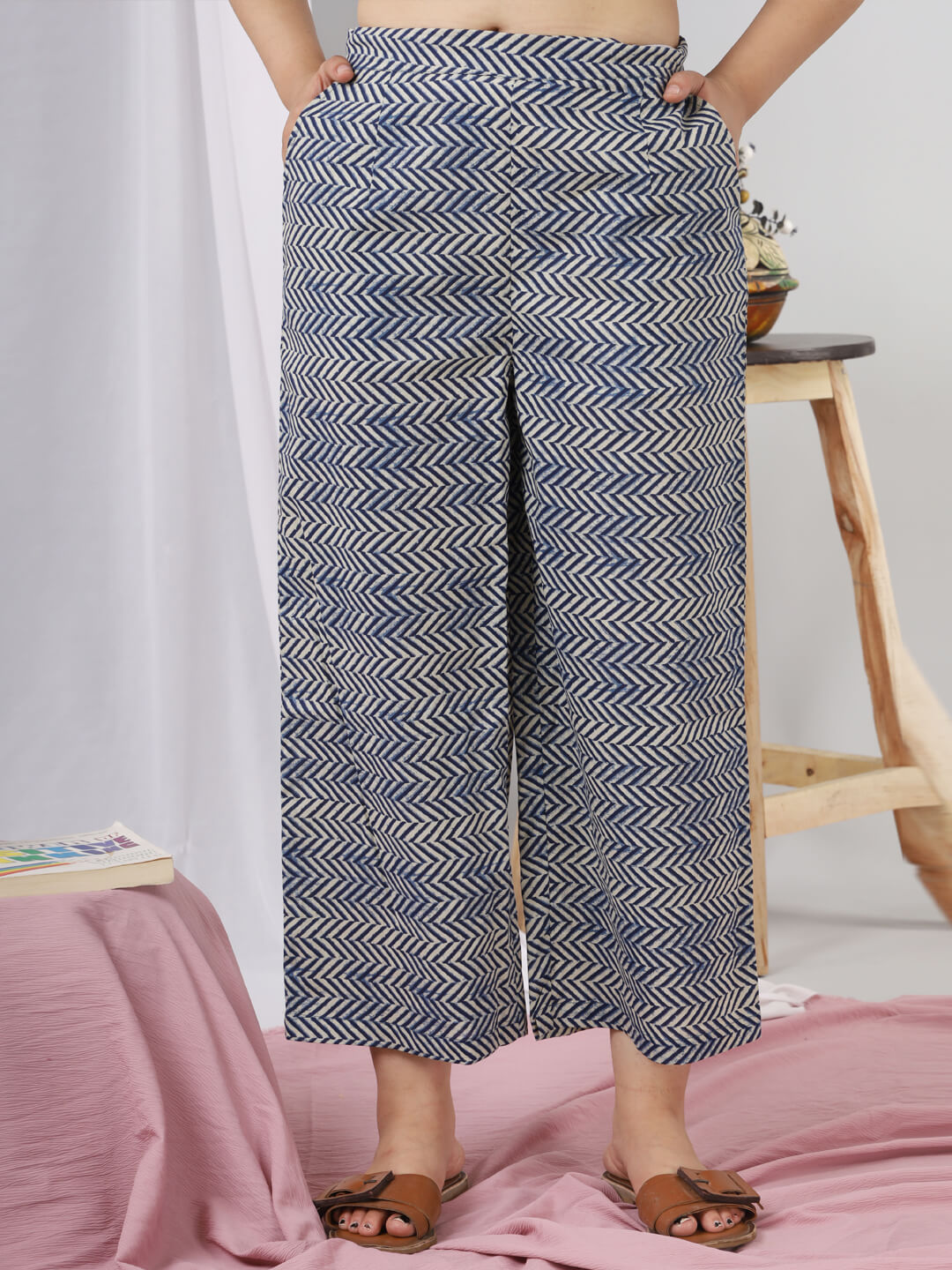 Blue Indigo Hand Block Printed Pure Cotton Lounge Wear