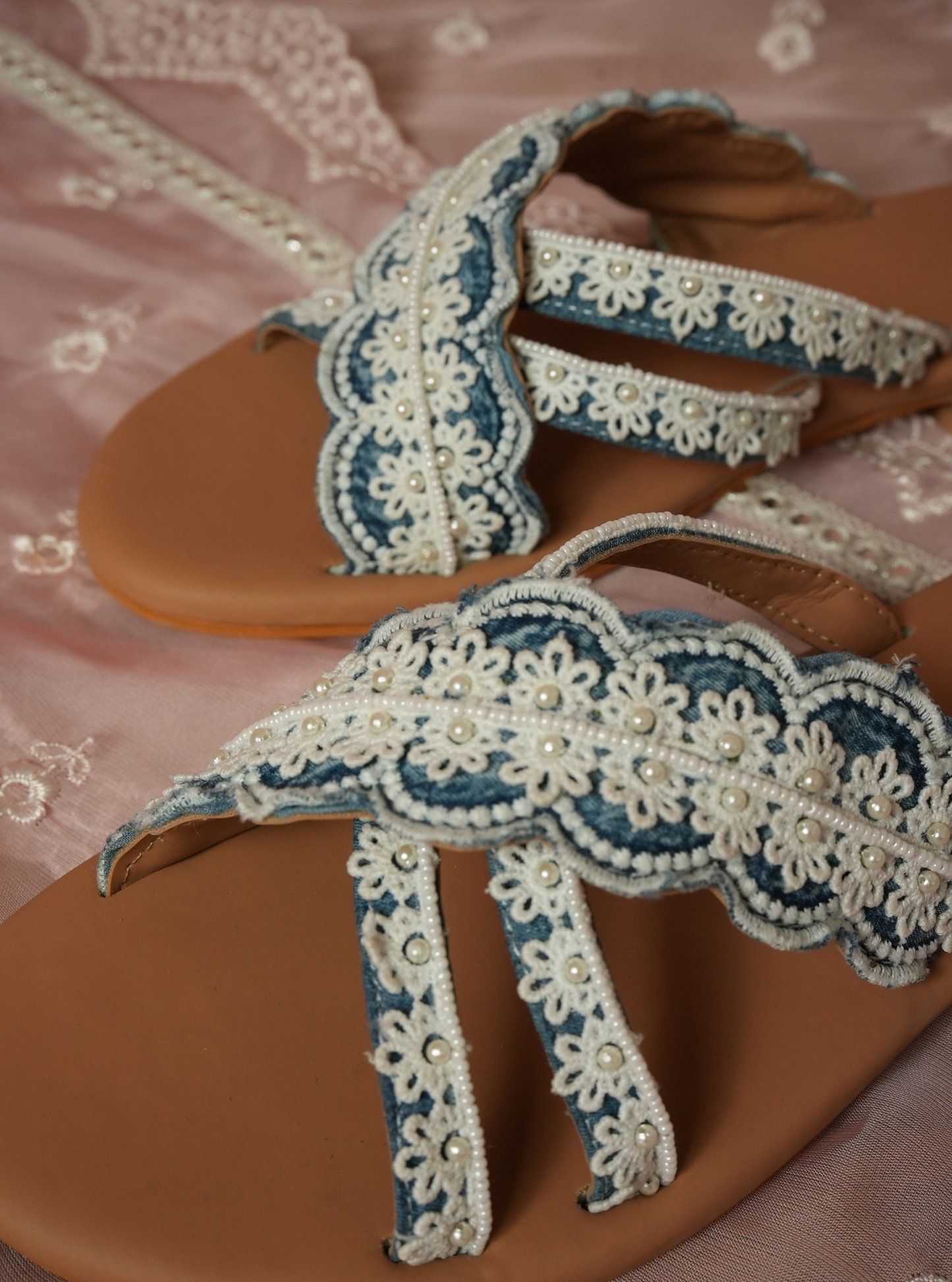 Bella Denim Cross Strap Flat