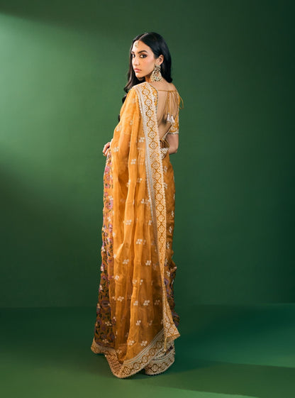Leya Organza Printed Mustard Saree