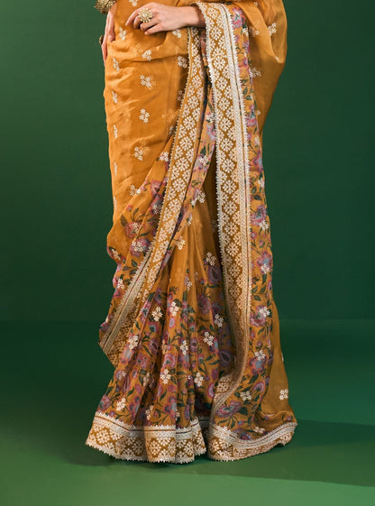 Leya Organza Printed Mustard Saree