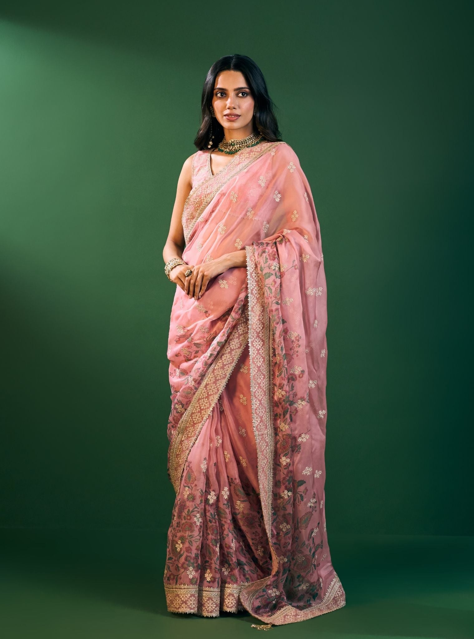 Leya Organza Printed Pink Saree