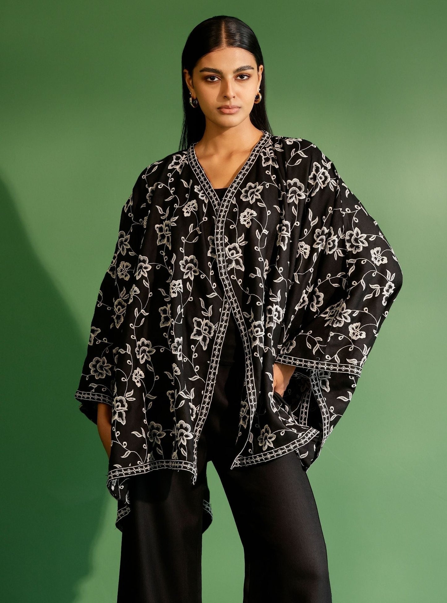 Fawn Wool Black Kaftan with Wool Fawn Black Pant
