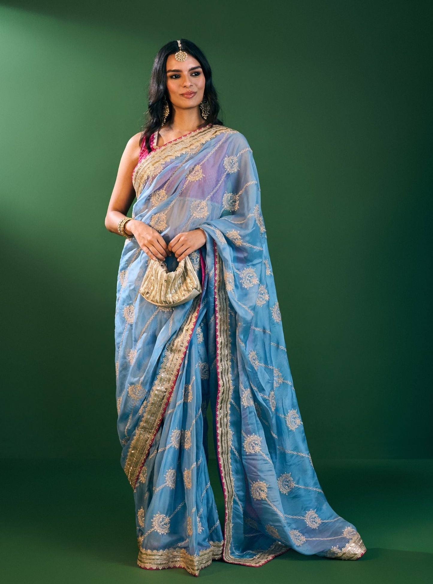 Kesa Organza Steel Blue Saree