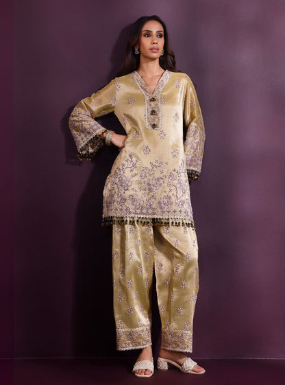 Lovi Tissue Pista Green Kurta Set