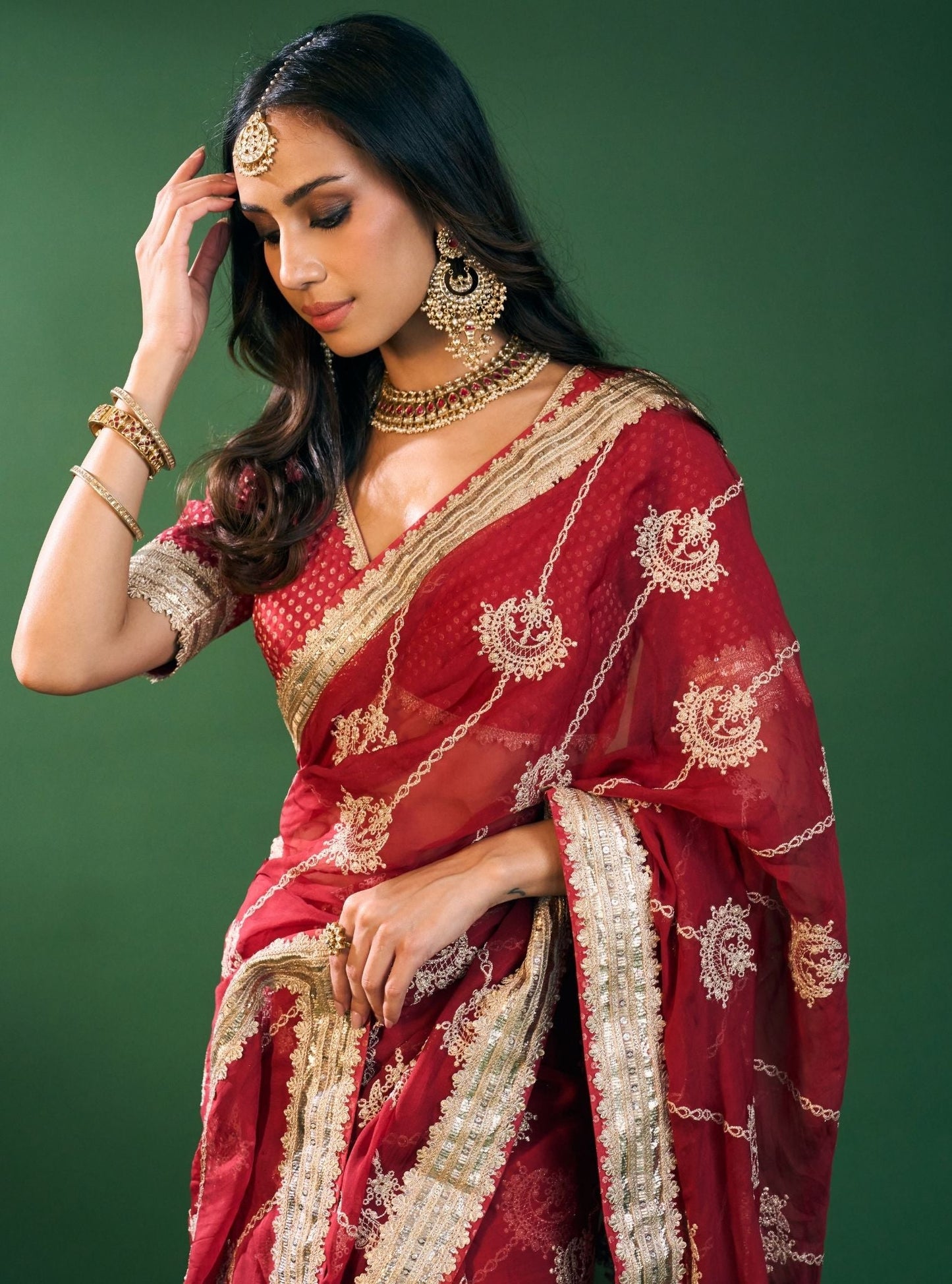Kesa Organza Red Saree