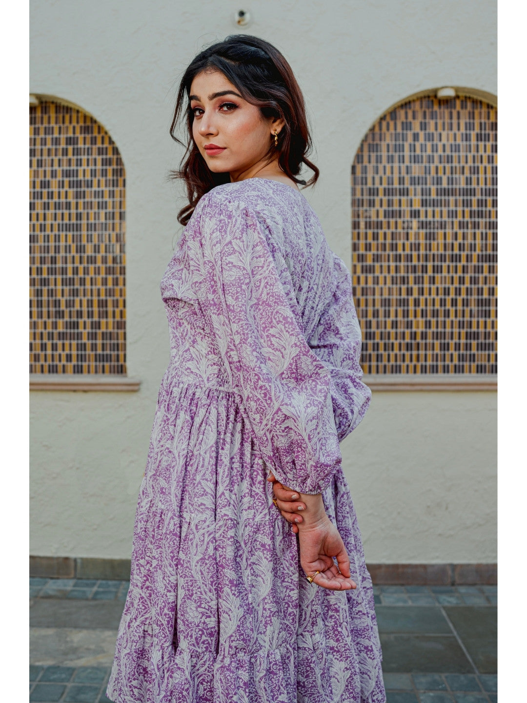 Bishop Sleeve Purple Bale Pure Cotton Dress