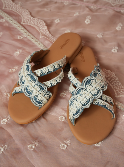 Bella Denim Cross Strap Flat