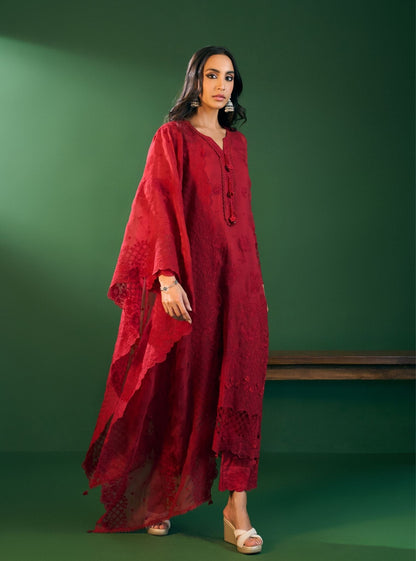 Ina Organza Red Kurta Set