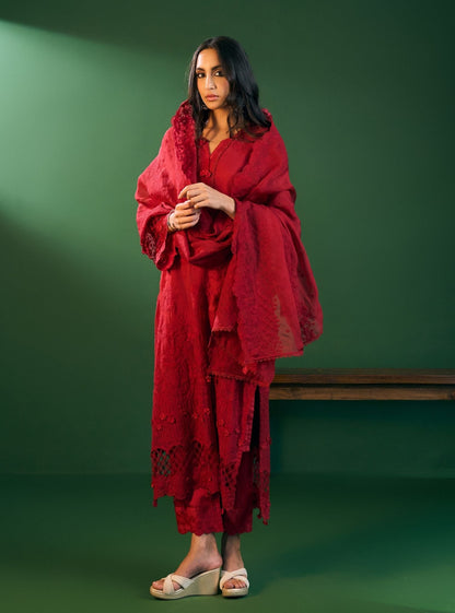 Ina Organza Red Kurta Set