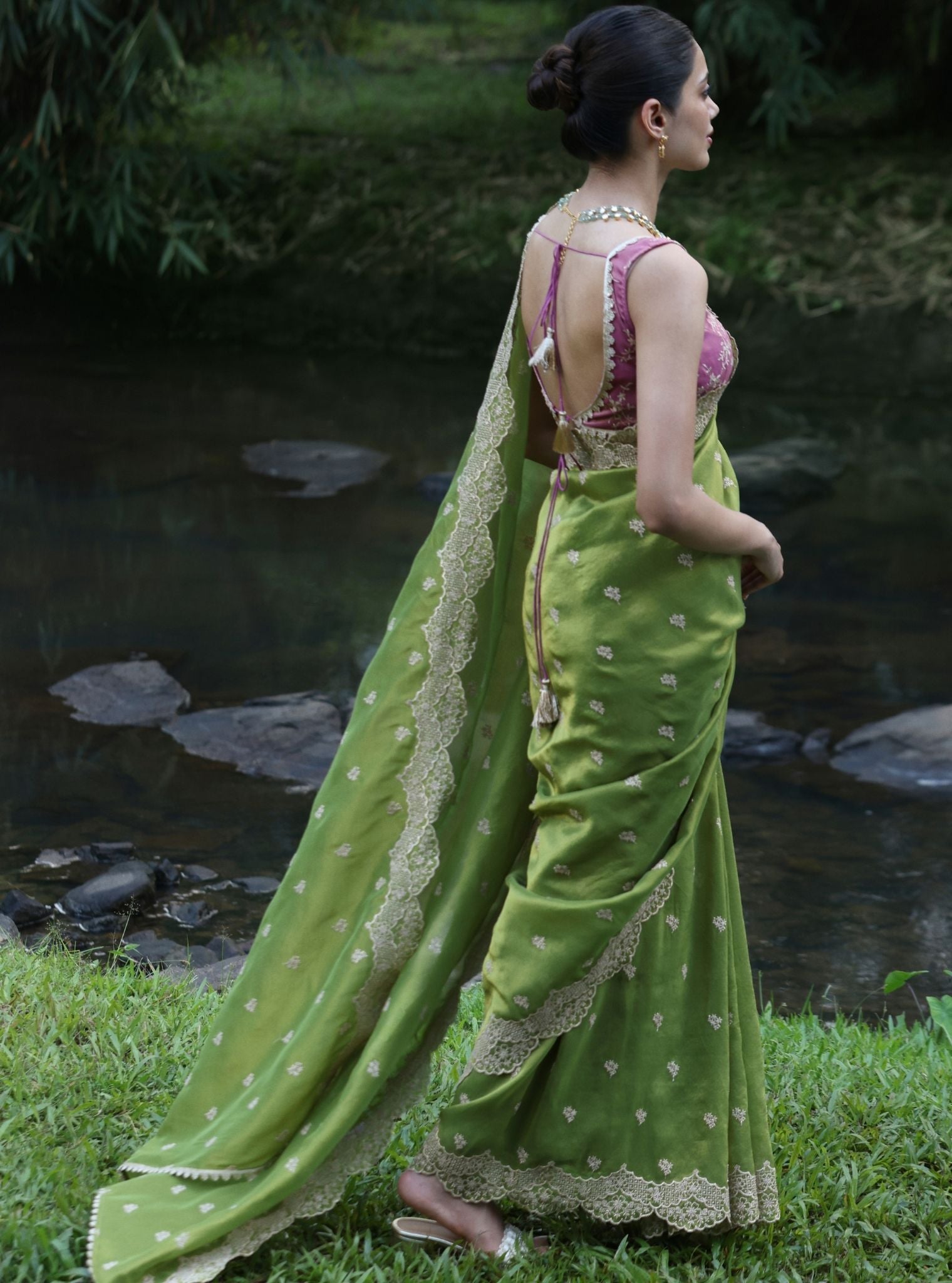 Mubarak Lurex Organza Parrot Saree