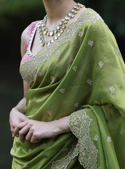 Mubarak Lurex Organza Parrot Saree