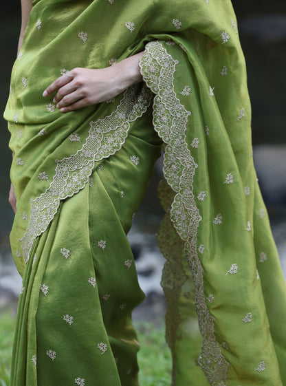Mubarak Lurex Organza Parrot Saree