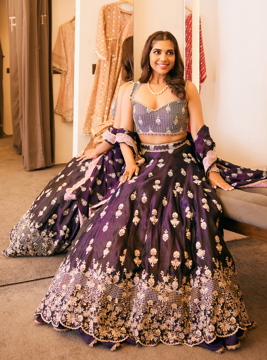Sathi Luxe Tissue Purple Lehenga