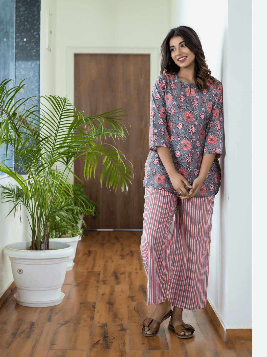 Pure Cotton Pink Grey  Loungewear