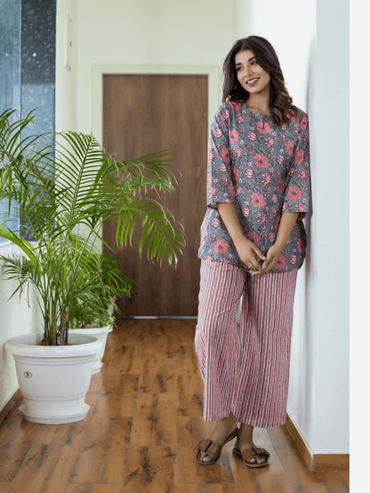 Pure Cotton Pink Grey  Loungewear