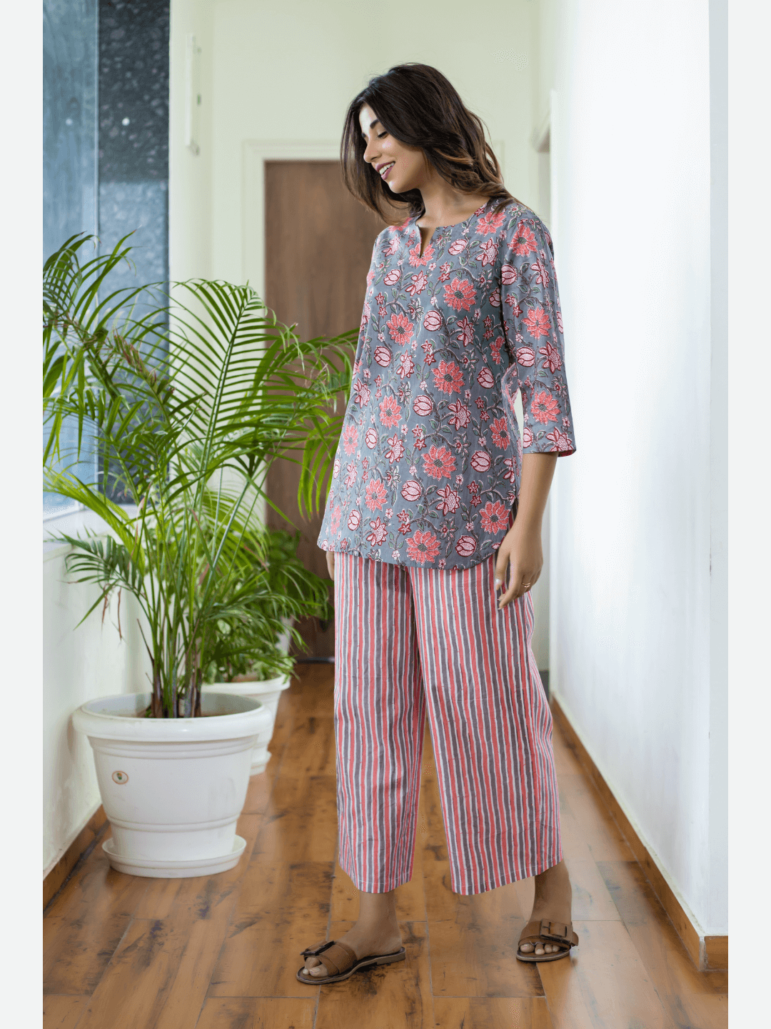 Pure Cotton Pink Grey  Loungewear