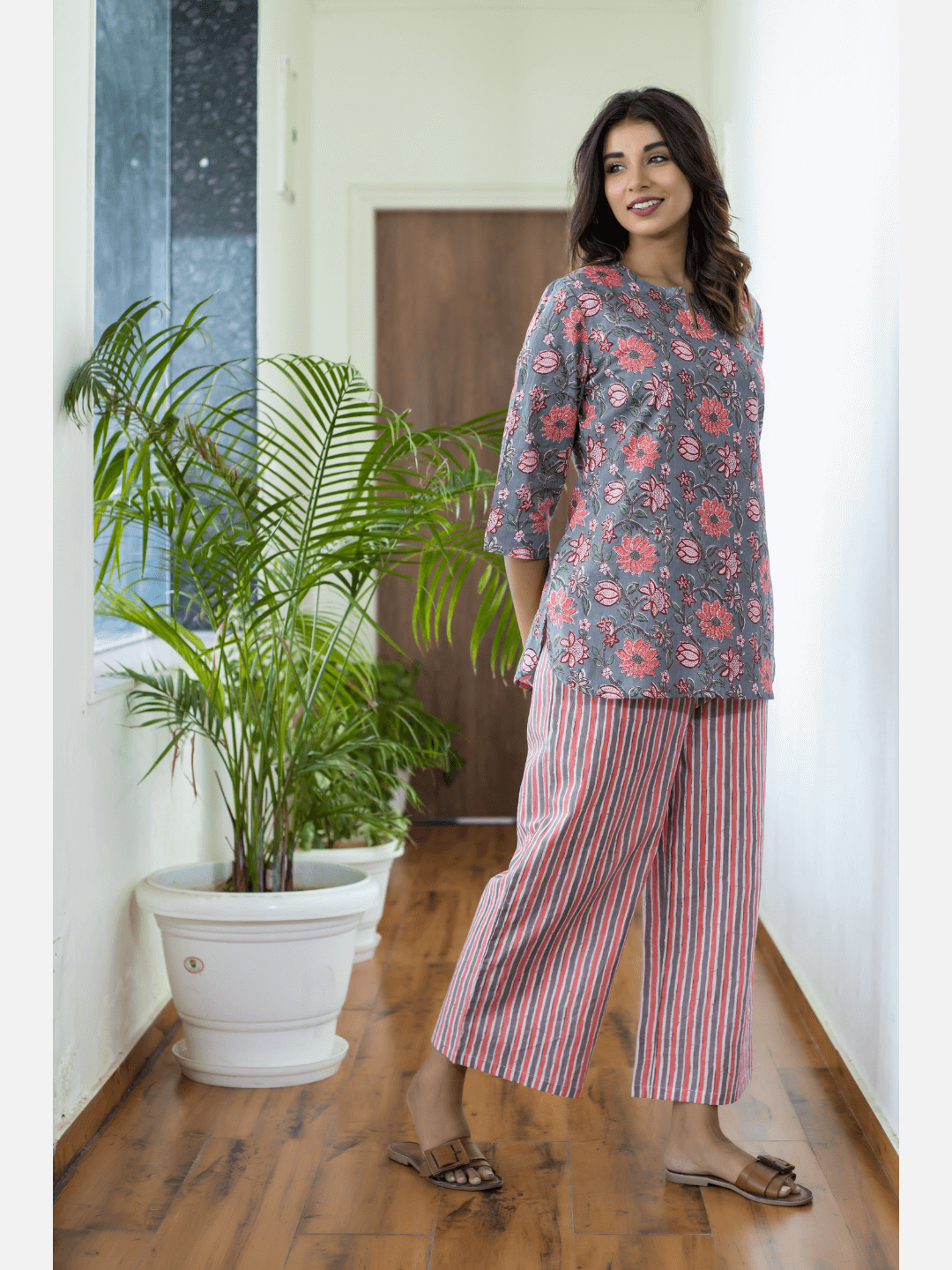 Pure Cotton Pink Grey  Loungewear