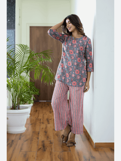 Pure Cotton Pink Grey  Loungewear