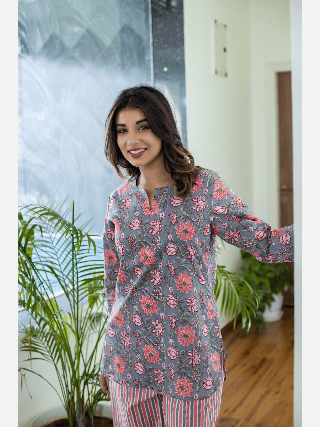 Pure Cotton Pink Grey  Loungewear