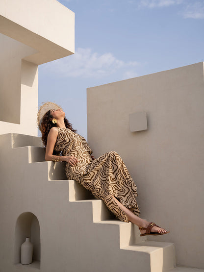 Fluid Wave Caramel Cream Back Tie Top