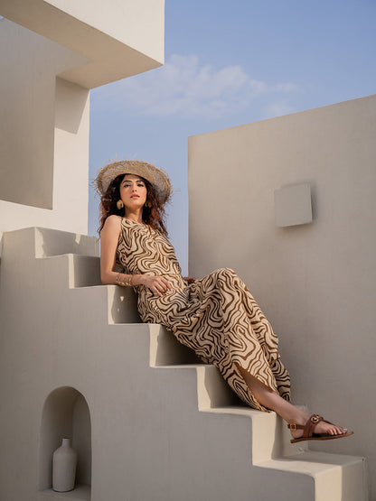 Fluid Wave Caramel Cream Back Tie Top