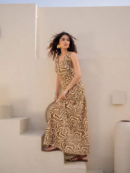 Fluid Wave Caramel Cream Back Tie Top