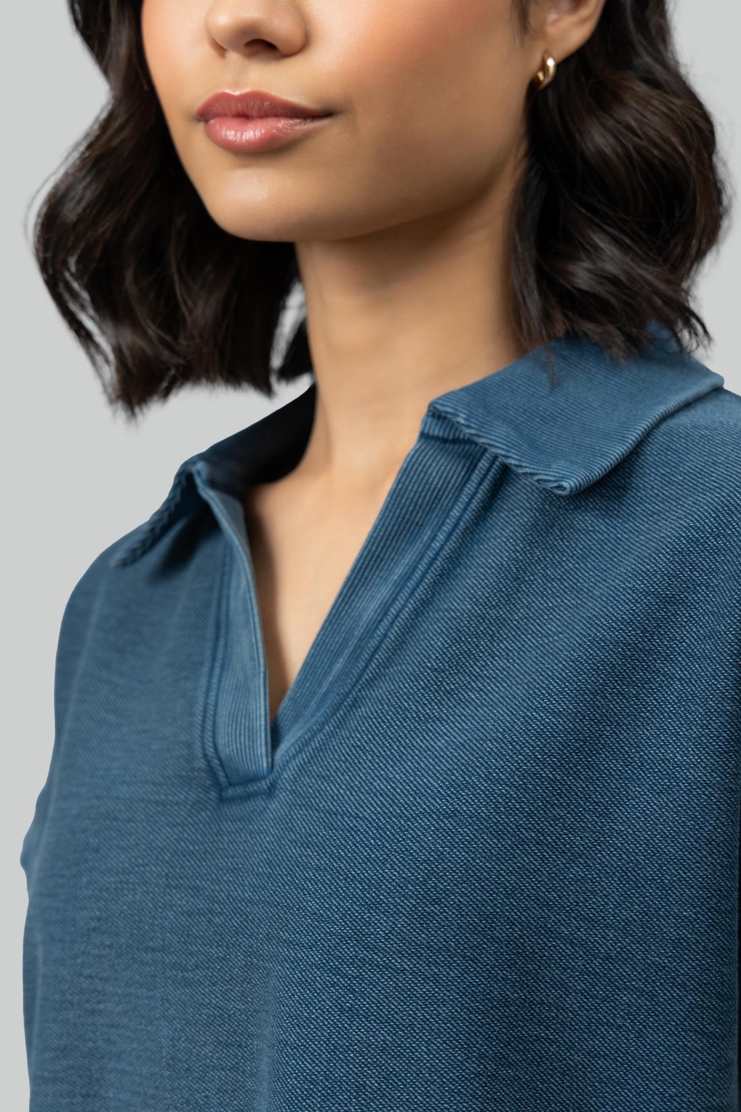 Blue Textured Terry Long Polo Set