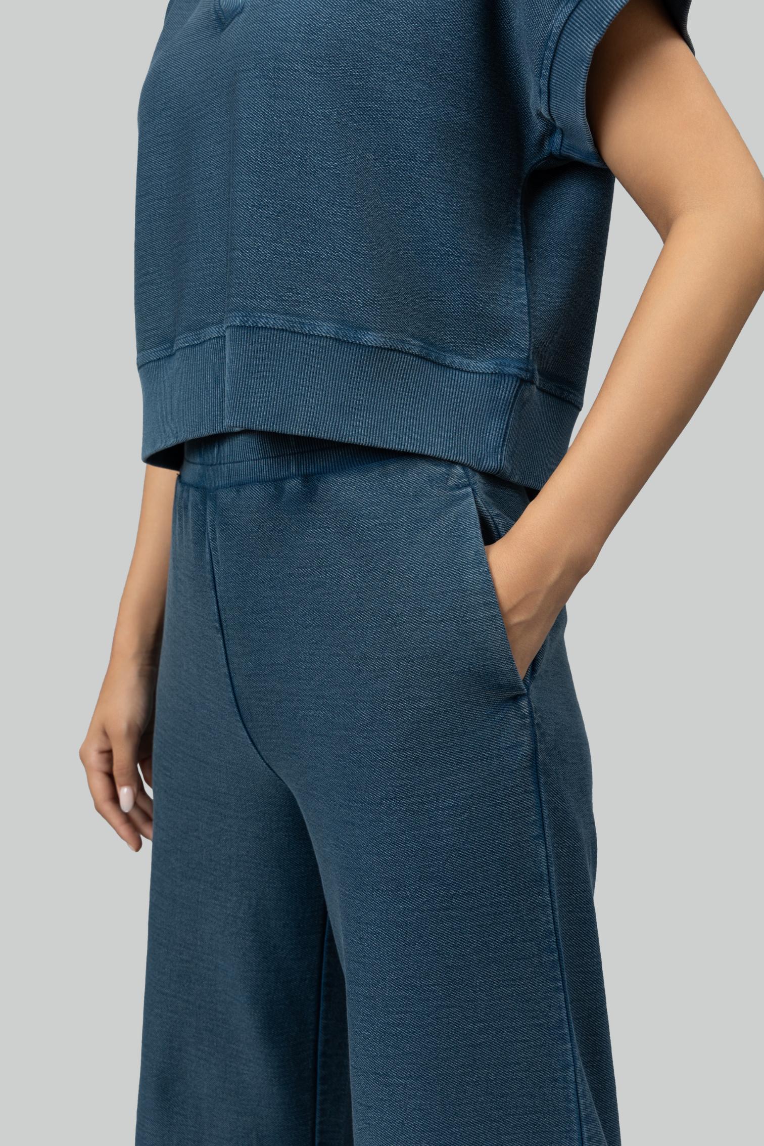 Blue Textured Terry Long Polo Set