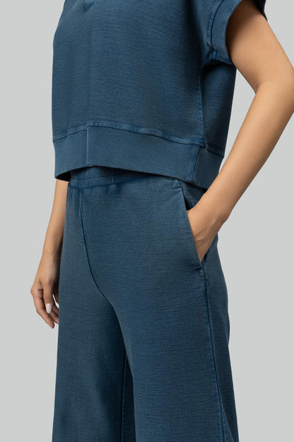 Blue Textured Terry Long Polo Set