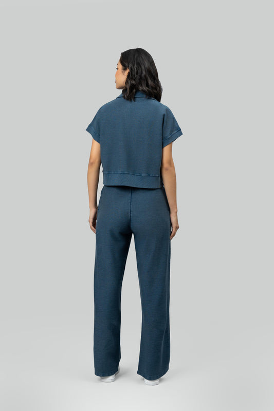 Blue Textured Terry Polo Set