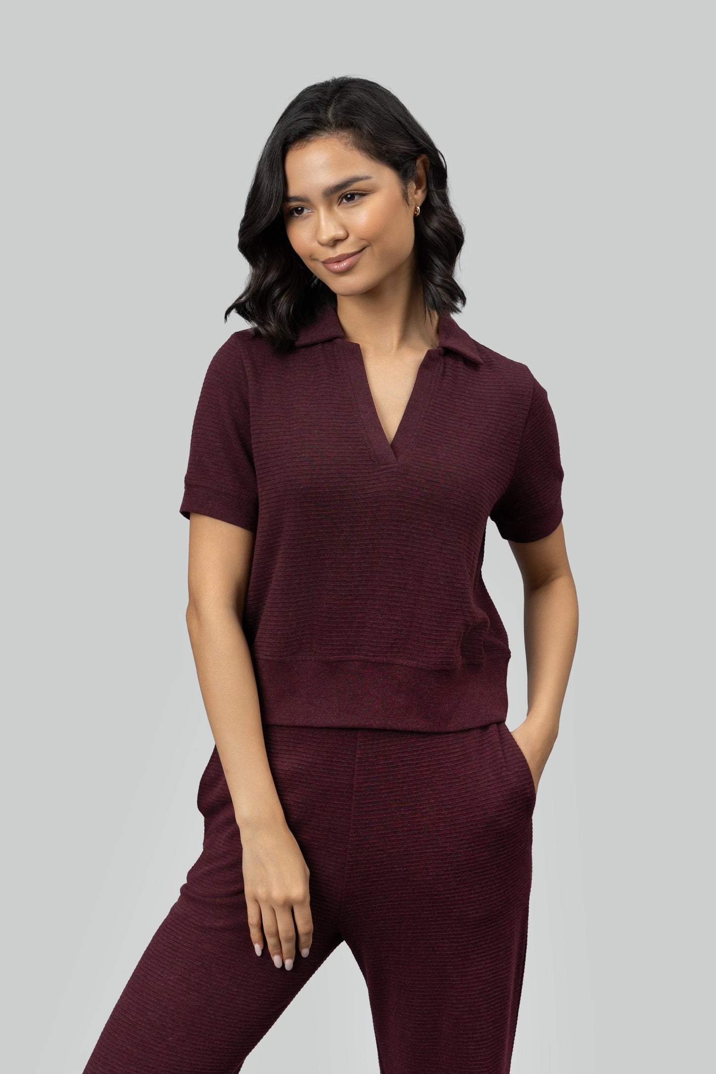 Burgundy Ottoman Rib Polo Set