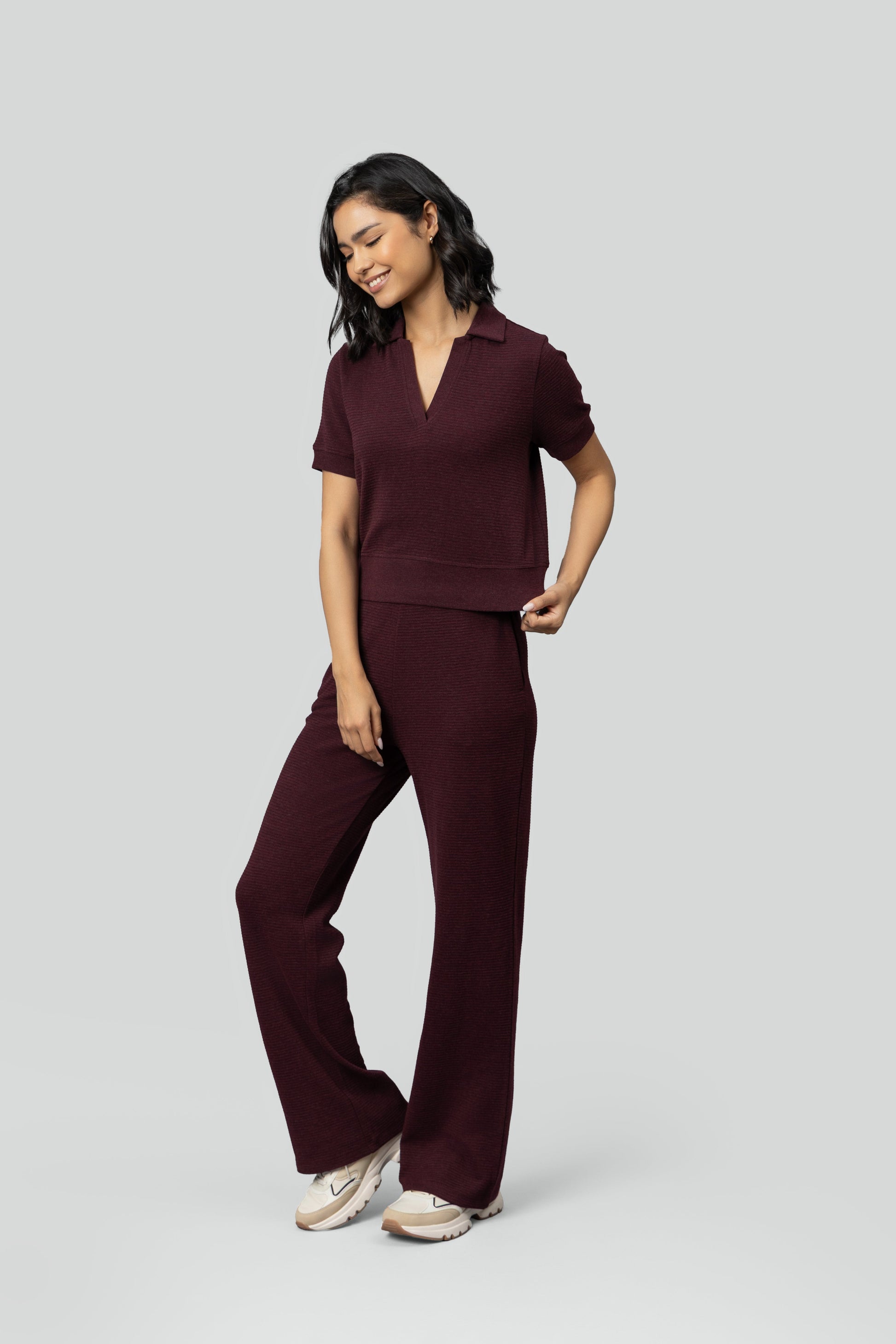 Burgundy Ottoman Rib Polo Set