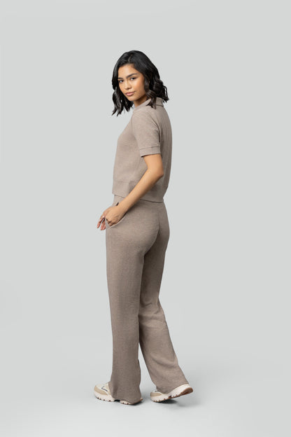 Beige Ottoman Rib Polo Set