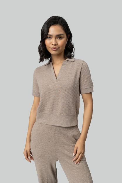 Beige Ottoman Rib Polo Set