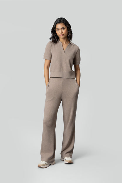 Beige Ottoman Rib Polo Set