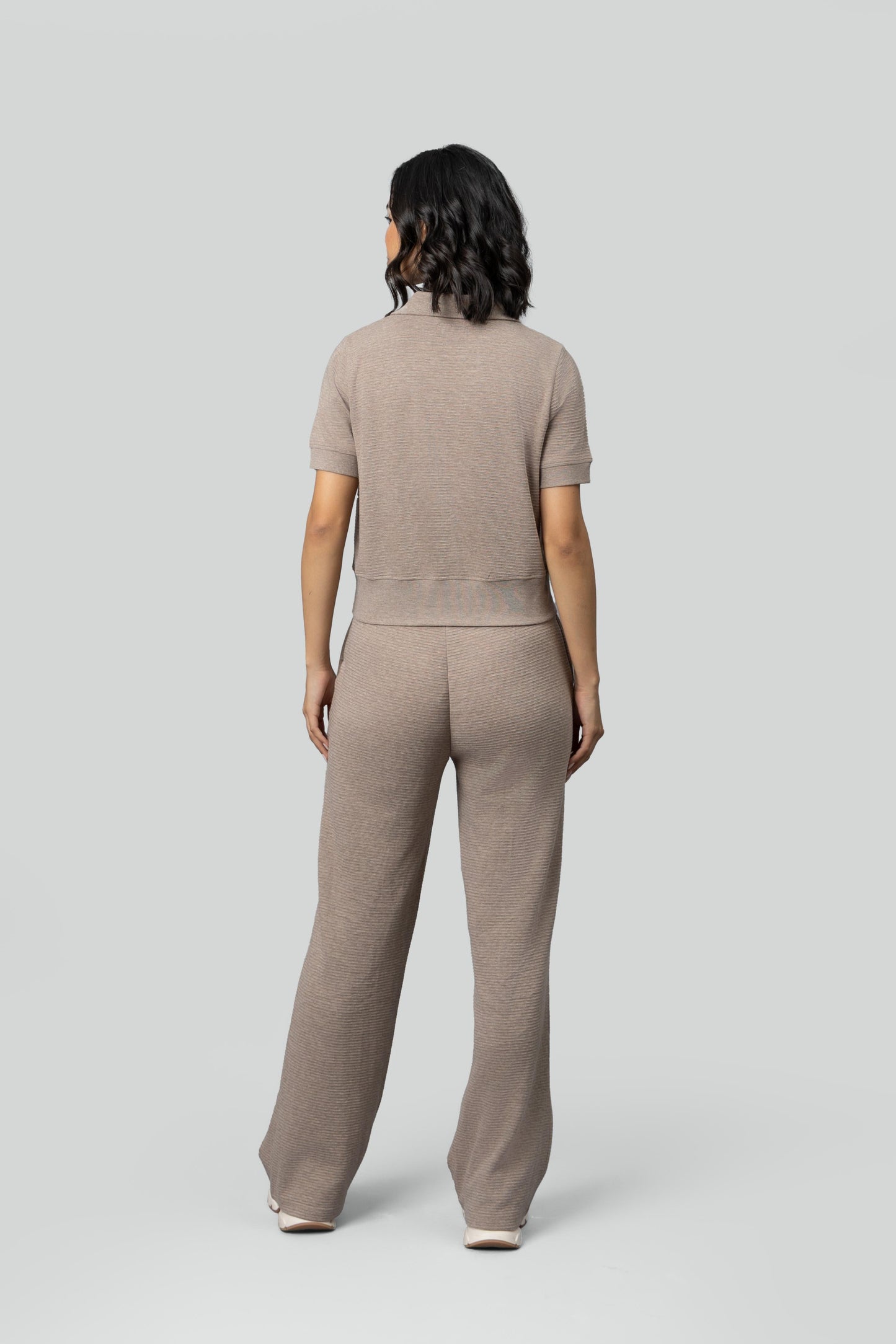 Beige Ottoman Rib Polo Set